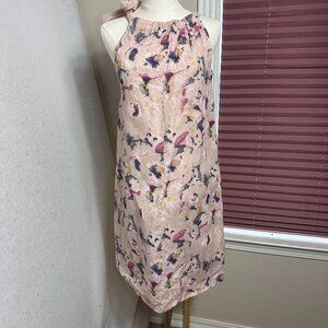 Bellambra dress sz XS 100% linen Made Italy watercolor Floral halter Bow pink